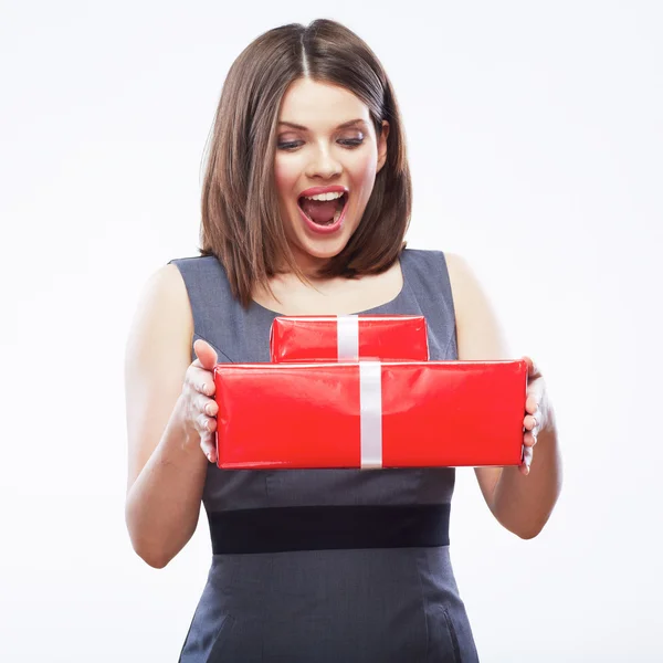 Donna con confezione regalo — Foto Stock