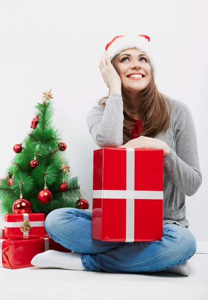 Christmas santa hoed vrouw portret — Stockfoto