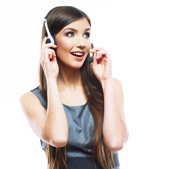 Callcenter leende operatör med telefon headset — Stockfoto