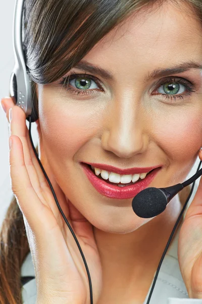 Kund support operatör nära upp porträtt. Call center smili — Stockfoto