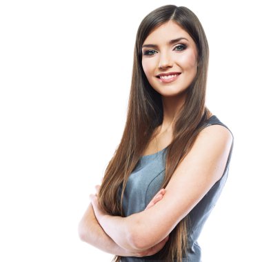 gülümseyen çapraz kolları olan iş kadın portresi