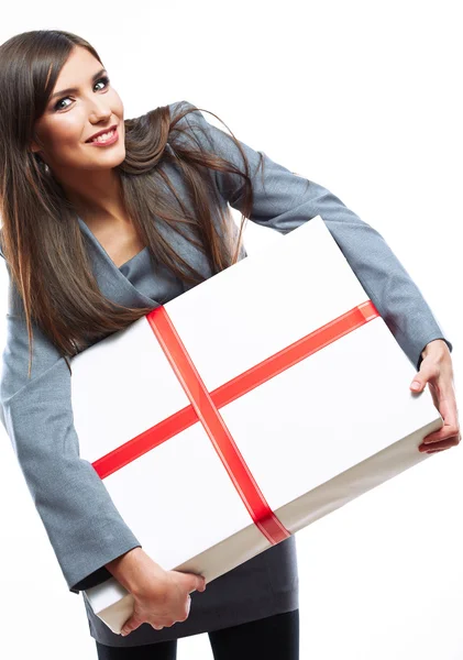 Retrato de mujer sosteniendo caja de regalo —  Fotos de Stock