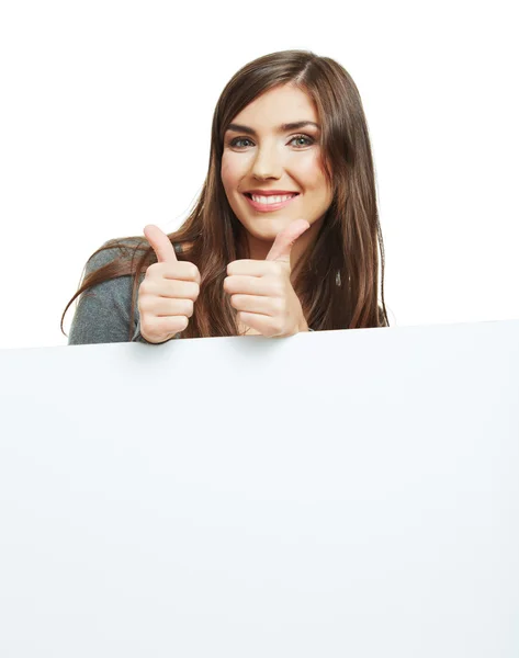 Mulher segurando papel branco em branco — Fotografia de Stock