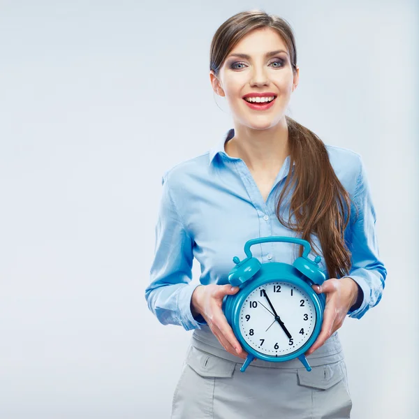 Retrato de mujer de concepto de tiempo de negocios. Muestra joven modelo de negocio —  Fotos de Stock