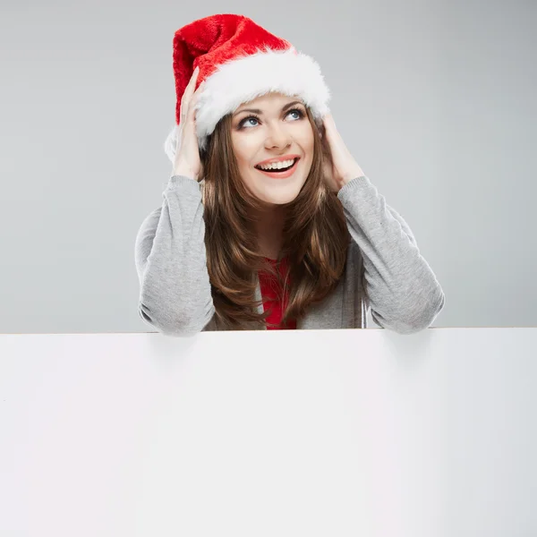 Žena v santa hat s prázdný nápis — Stock fotografie