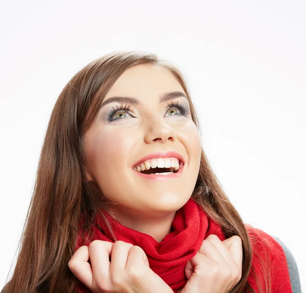 Kadın kırmızı bir eşarp ile — Stok fotoğraf