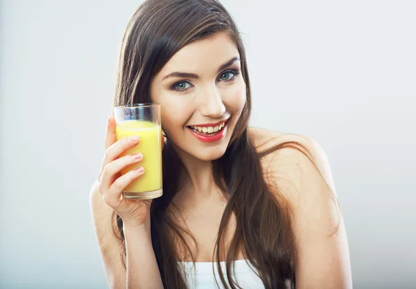 Portrait of woman drinking juice — Stock Photo, Image