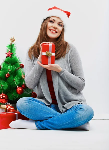 산타 모자에 행복 한 여자 — 스톡 사진