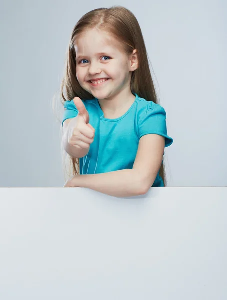 Portrait of little girl with thumb up — Stock Photo, Image