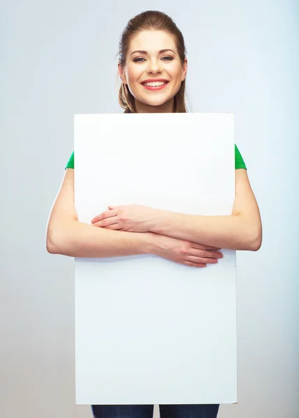 Vrouw met een blanco spandoek — Stockfoto