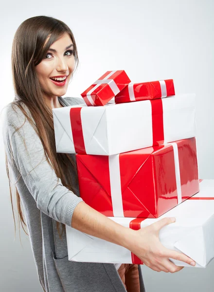 Mujer sosteniendo cajas de regalo —  Fotos de Stock