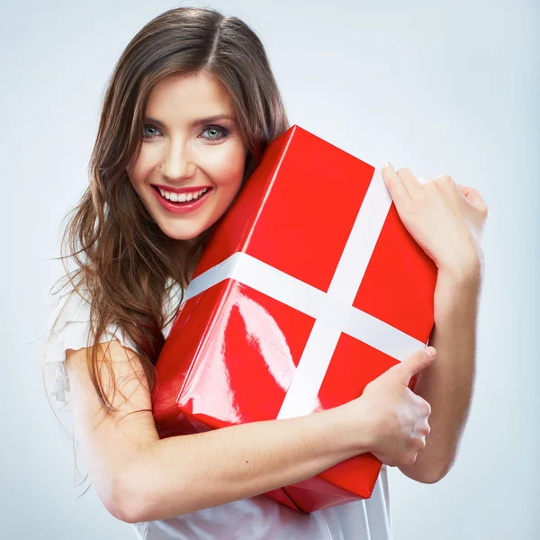 Woman holding gift box — Stock Photo, Image