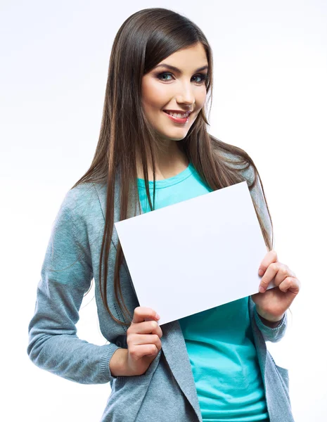 Femme avec papier blanc — Photo