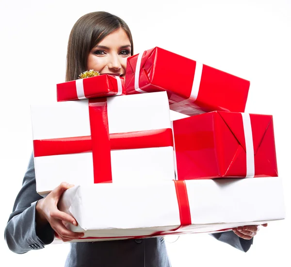 Retrato de mujer sosteniendo cajas de regalo —  Fotos de Stock