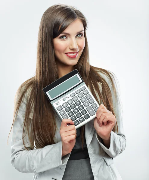 Affärskvinna med miniräknare — Stockfoto