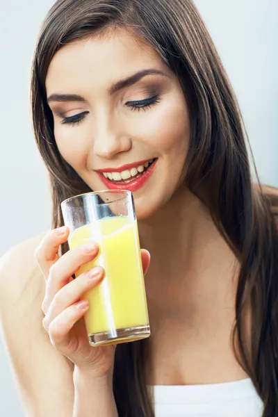 Close up portrait of woman drinking juice — Stock Photo, Image