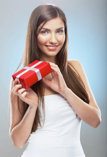 Woman holding gift box — Stock Photo, Image