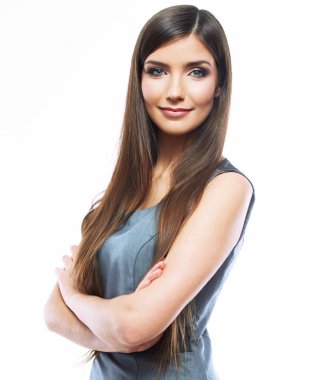 gülümseyen çapraz kolları olan iş kadın portresi