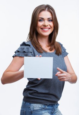 kadın ile boş bir beyaz tahta