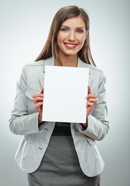 Mulher de negócios segurar banner — Fotografia de Stock