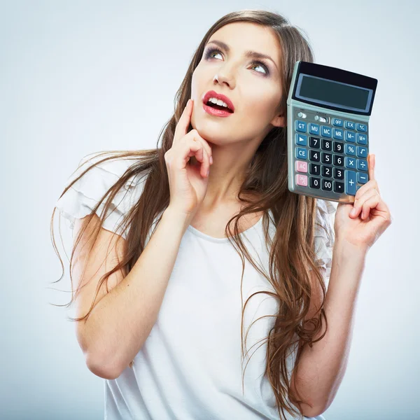 Woman holding calculator — Stock Photo, Image