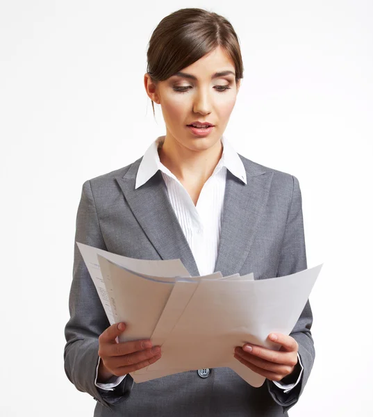 Business woman holding blank paper — Stock Photo, Image
