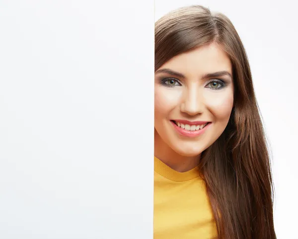 Woman holding blank banner — Stock Photo, Image