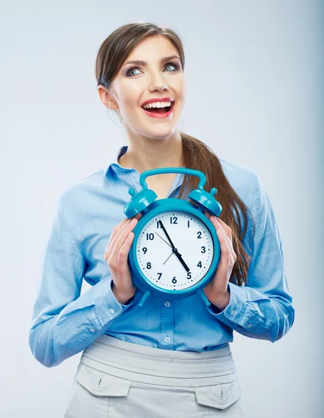 Retrato de mujer de concepto de tiempo de negocios. Muestra joven modelo de negocio — Foto de Stock