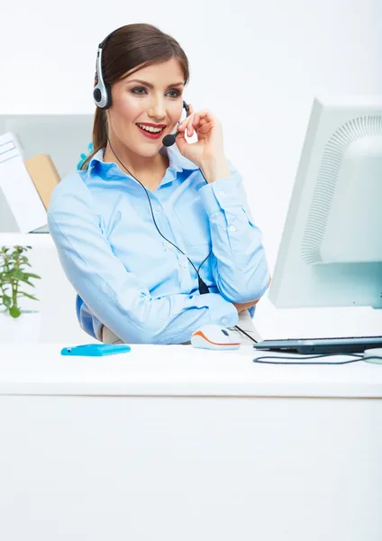 Porträtt av kvinna kund tjänst arbetstagare, call center leende — Stockfoto