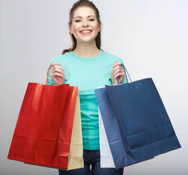 Mujer sosteniendo bolsa de compras — Foto de Stock