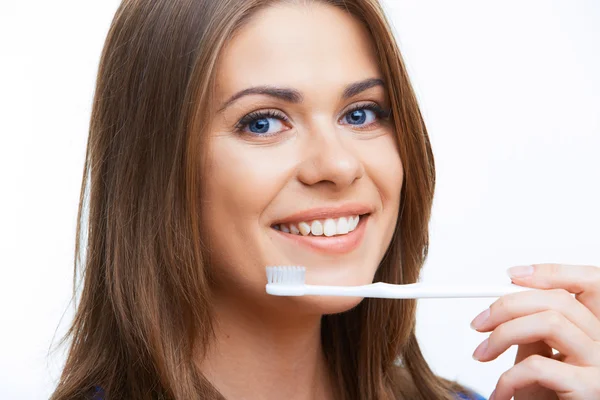 Mulher com escova de dentes — Fotografia de Stock