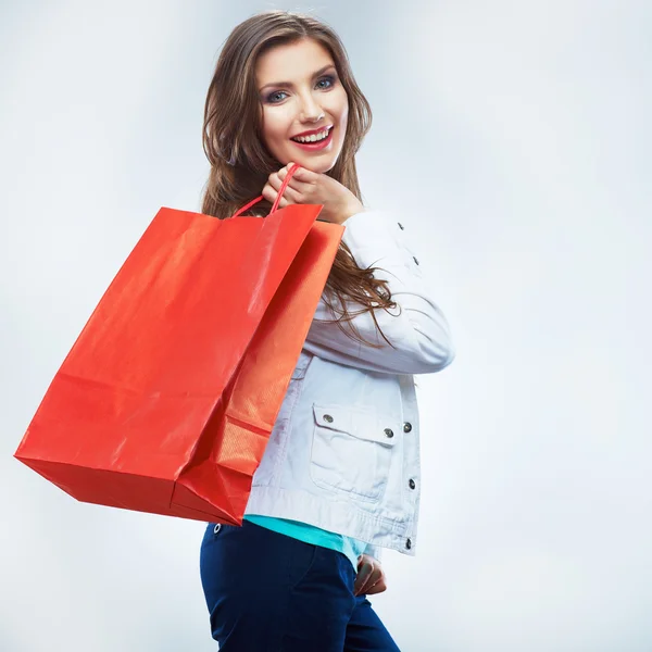 Mulher segurando saco de compras — Fotografia de Stock