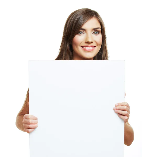 女性持株白空白の紙 — ストック写真