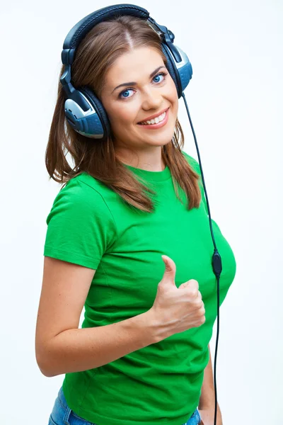 Modelo bonito com fones de ouvido — Fotografia de Stock