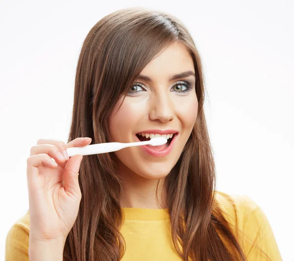 Mulher com escova de dentes — Fotografia de Stock