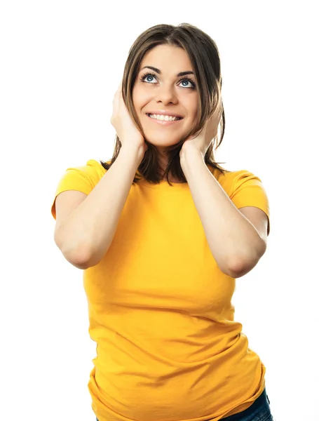 Geïsoleerde portret van gelukkig vrouw — Stockfoto