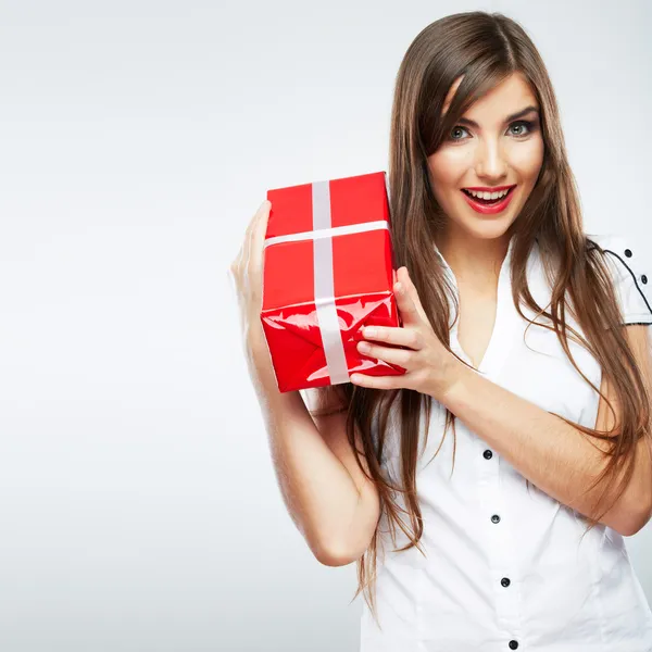 Vrouw met doos van de gift — Stockfoto