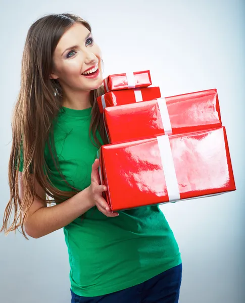 Woman holding gift box — Stock Photo, Image