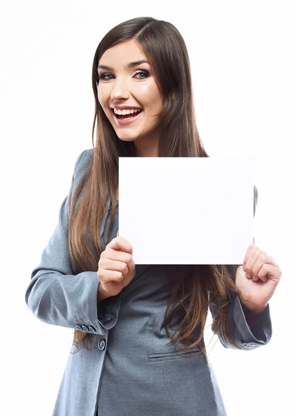 Portrait of smiling business woman holding blank board — Stock Photo, Image