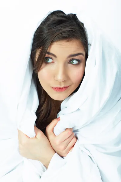 Close up portrait of woman in bed — Stock Photo, Image