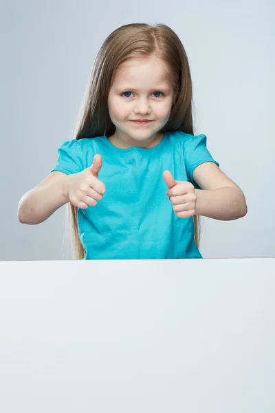 Portrait of little girl with thumb up — Stock Photo, Image