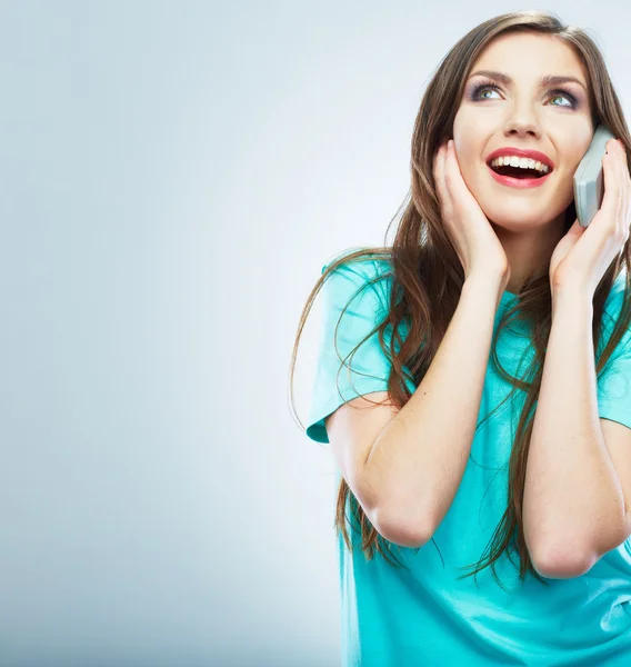 Isolated portrait of young woman phone call. Isolated beautiful — Stock Photo, Image