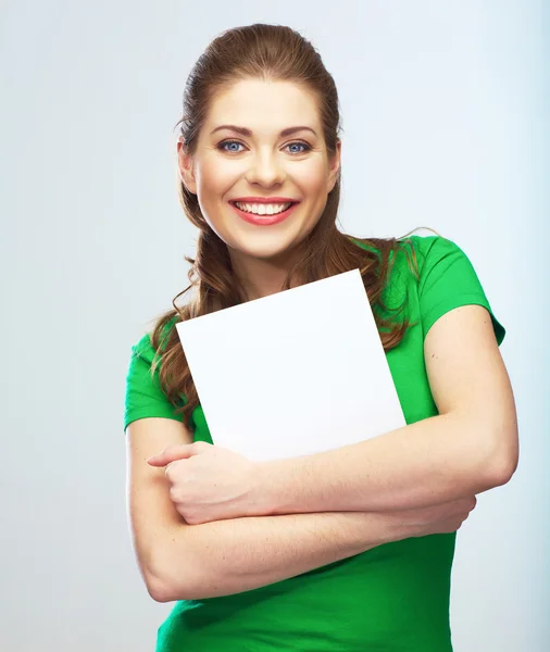 Frau mit leerem Papier — Stockfoto