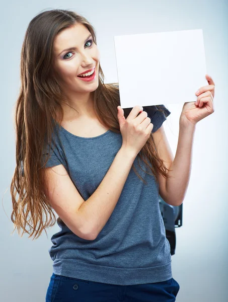 Woman holding blank paper — Stock Photo, Image