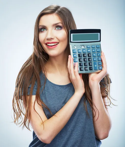 Donna Holding calcolatrice — Foto Stock