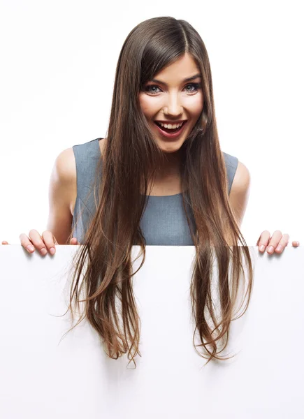 Retrato de mulher com banner em branco — Fotografia de Stock