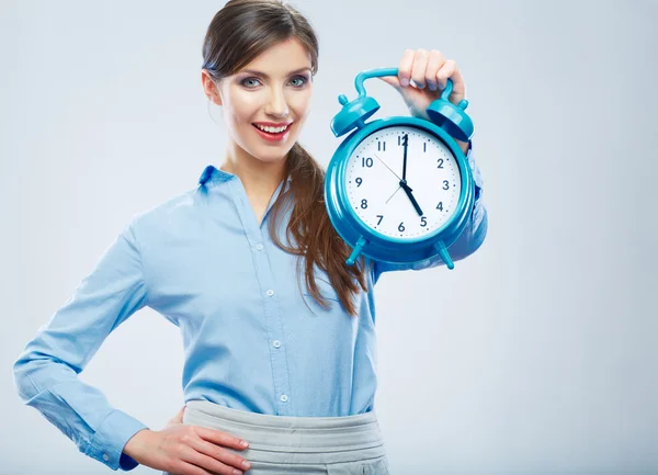 Retrato de mujer de concepto de tiempo de negocios. Muestra joven modelo de negocio —  Fotos de Stock