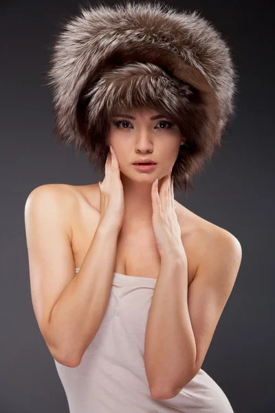 Young woman hair style fur portrait — Stock Photo, Image