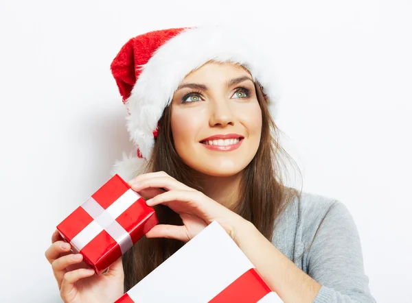 Mujer en sombrero de santa — Foto de Stock