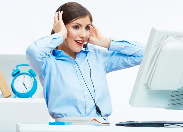 Retrato de mujer trabajadora de servicio al cliente, centro de llamadas sonriendo — Foto de Stock